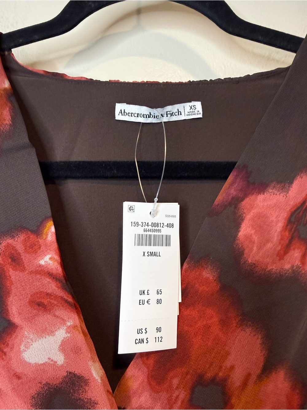 Abercrombie and Fitch Long-Sleeve Plunge Wrap Mini Dress Brown Floral NEW - Picture 6 of 15